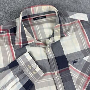 BANGBANG Mens 110 Plaid Shirt Gray Pink Long Sleeve